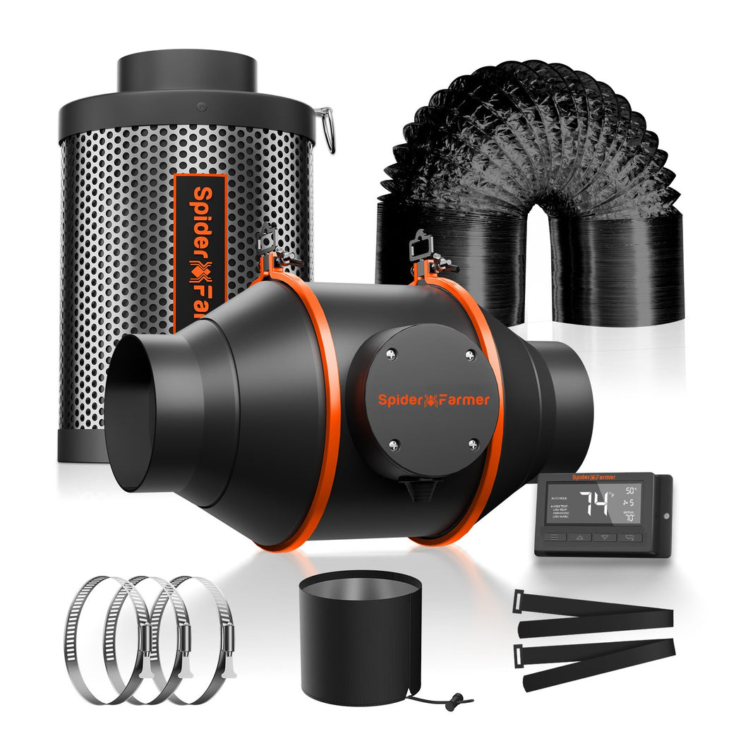 Spider Farmer®4-Inch 205CFM Inline Fan with Smart Controller, Carbon Filter & Ducting Combo