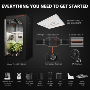 2025 Newest Spider Farmer® 3’x3′X6′ Complete Grow Tent Kit丨Newest Version G3000 Full Spectrum LED Grow Light丨 Next-Gen 6” Clip Fan丨4” Ventilation System with Speed Controller(with RJ12 Port)