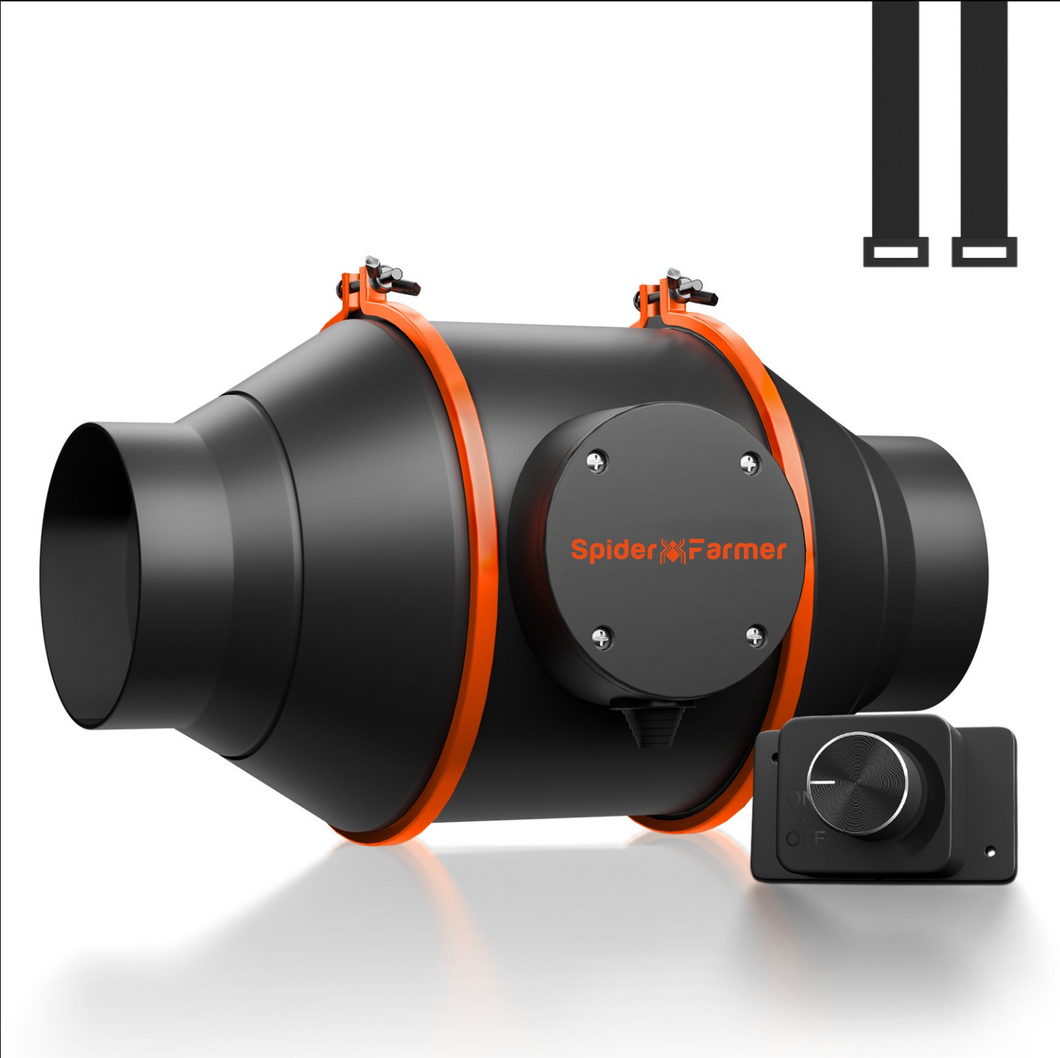 2025 New Spider Farmer® 4″ Inch Inline Fan 205 CFM with Speed Controller RJ12 Port, Grow Tent Ventilation, GGS Controller Compatible