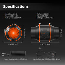 Load image into Gallery viewer, Spider Farmer 6 Inline Fan 402CFM with Speed Controller (with RJ12 Port) + 6 Inch Carbon Filter Ventilation System
