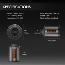 Load image into Gallery viewer, Spider Farmer®100mm 4″ Inline Fan 205CFM with GGS Controller, Carbon Filter &amp; Ducting Combo, Temperature Humidity Control
