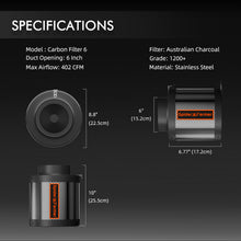 Load image into Gallery viewer, Spider Farmer®6” Inline Fan Kits 402CFM with GGS Controller Carbon Filter &amp; Ducting Combo Grow Tent Ventilation System
