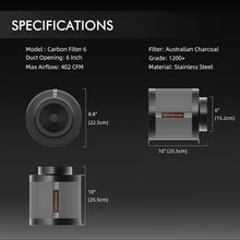 Load image into Gallery viewer, Spider Farmer 6 Inline Fan 402CFM with Speed Controller (with RJ12 Port) + 6 Inch Carbon Filter Ventilation System
