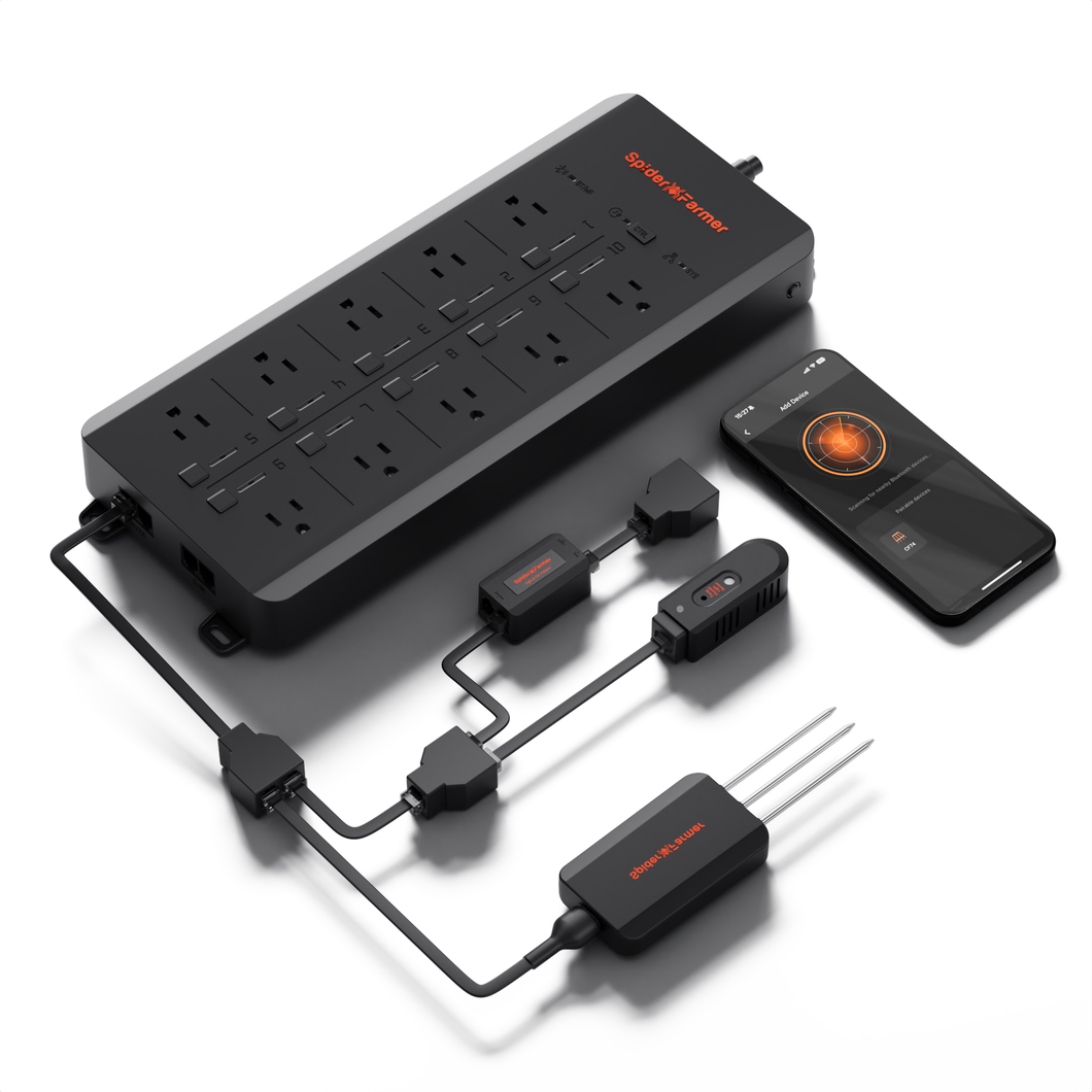 2025 Spider Farmer GGS AC10 Power Strip with 10 Outlets for Grow Tent Climate Control, Featuring Temperature, Humidity, VPD Monitoring, Scheduling, Historical Data Tracking, Bluetooth & WiFi Connectivity