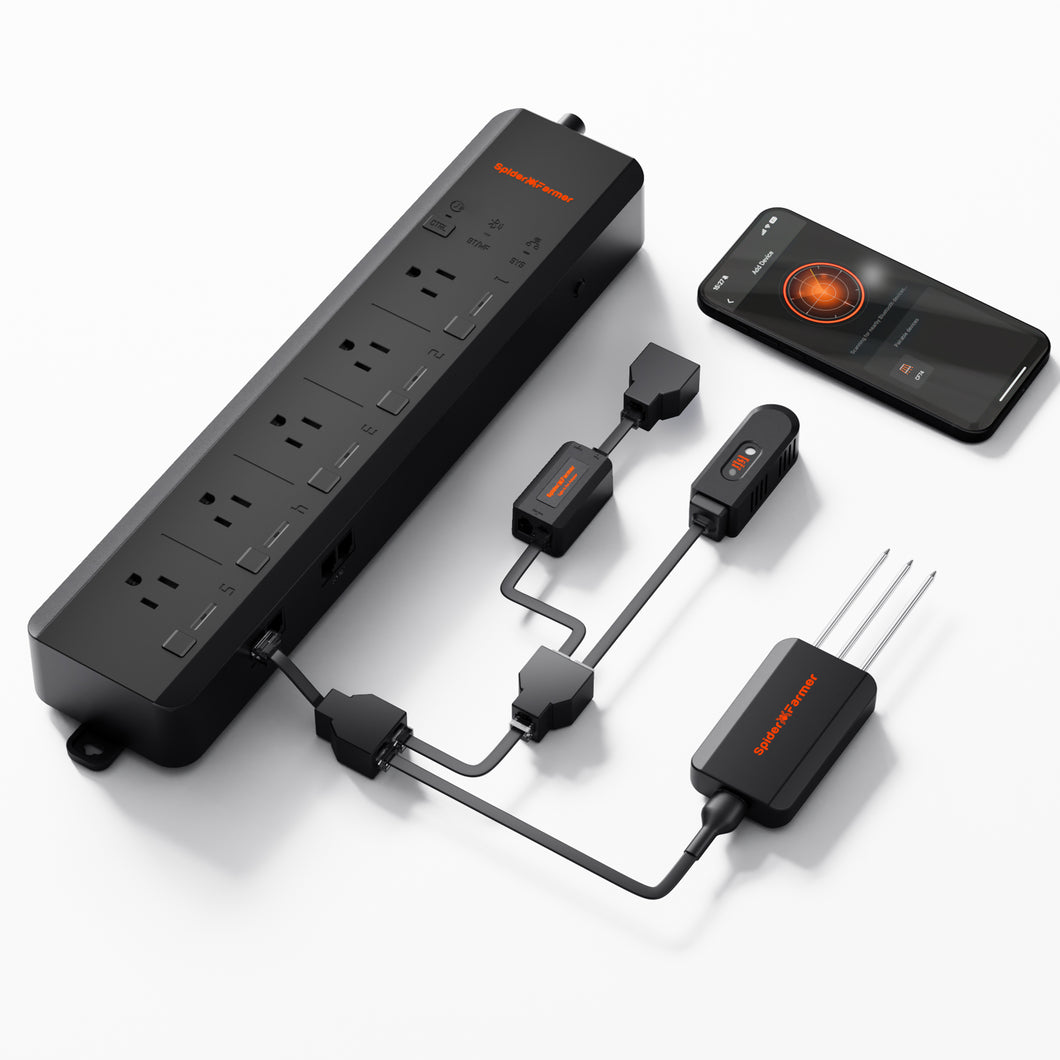 2025 Spider Farmer GGS AC5 Power Strip with 5 Outlets for Grow Tent Climate Control, Featuring Temperature, Humidity, VPD Monitoring, Scheduling, Historical Data Tracking, Bluetooth & WiFi Connectivity