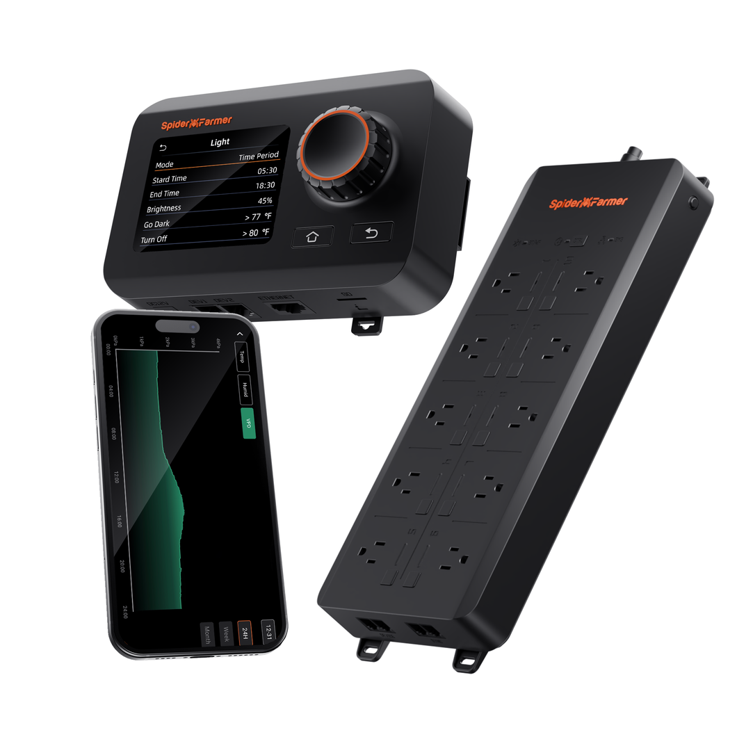 Spider Farmer GGS Controller & 10-Outlet GGS AC10 Power Strip with Temperature, Humidity, VPD Monitoring, Scheduling, Historical Data Tracking, Bluetooth & WiFi Connectivity for Optimized Climate Control