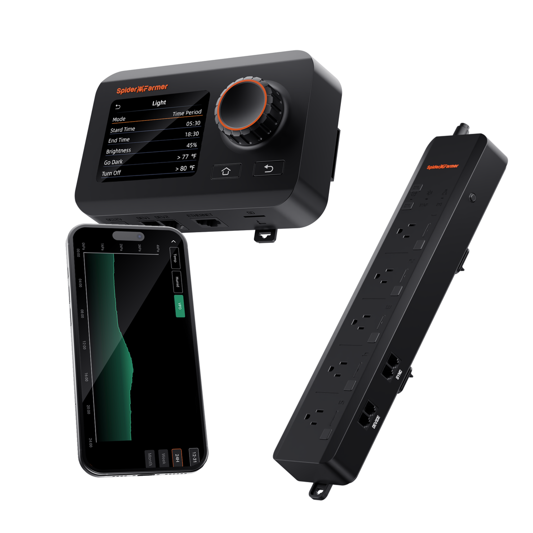 Spider Farmer GGS Controller & 5-Outlet GGS AC5 Power Strip with Temperature, Humidity, VPD Monitoring, Scheduling, Historical Data Tracking, Bluetooth & WiFi Connectivity for Optimized Climate Control